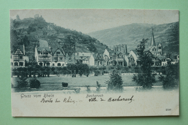 Postcard PC Bacharach 1900 Rhein Houses church Town architecture Rheinland Pfalz